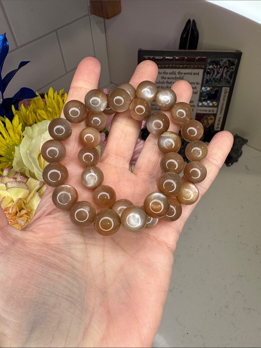 Moonstone & Golden Sunstone Bracelet (listing is for one): B1113